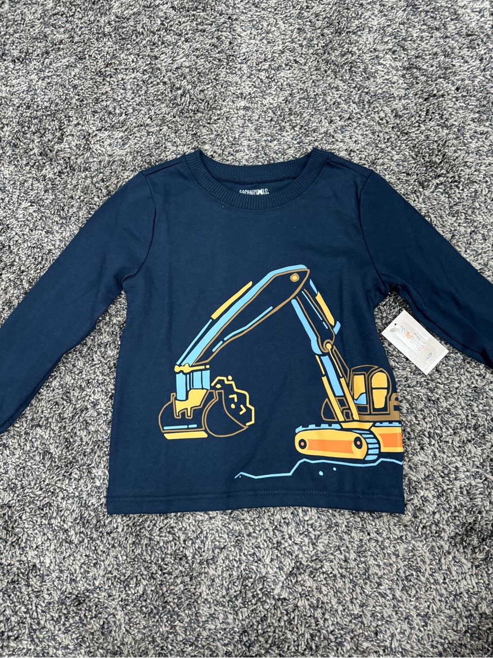 Garanimals Navy Long-Sleeve Excavator Graphic Tee with Yellow & Light Blue Art